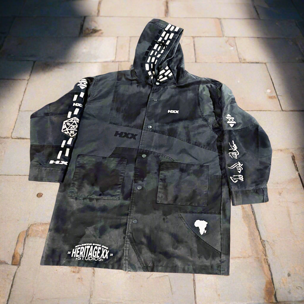 HERITAGE XX Black Camouflaged Trench Coat