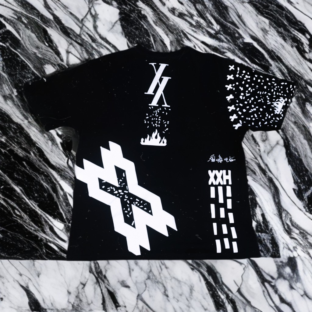 Heritage XX Black T-Shirt with HANDMADE Tribal Tattoo Puff Graphics