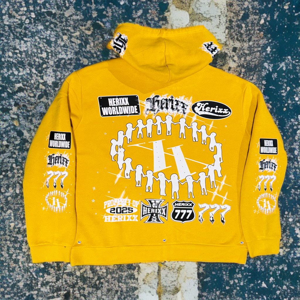 HERITAGE XX (HERIXX) JACKPOT 777 Rhinestones mustard Zip Hoodie