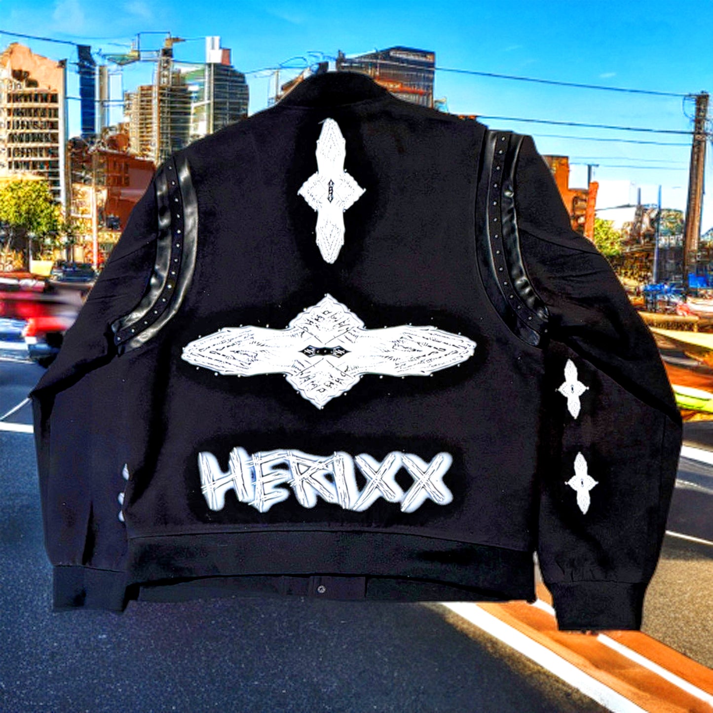 HERITAGE XX (HERIXX) "Praying Hands" BLACK Varsity Jacket