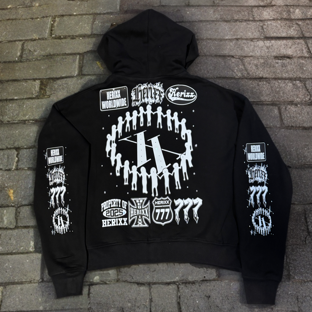 HERITAGE XX (HERIXX) JACKPOT 777 Rhinestones Black Zip Hoodie