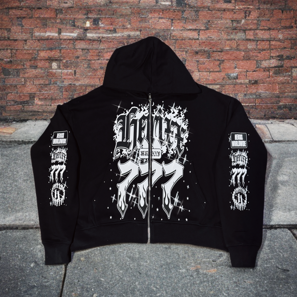 HERITAGE XX (HERIXX) JACKPOT 777 Rhinestones Black Zip Hoodie