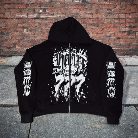 HERITAGE XX (HERIXX) JACKPOT 777 Rhinestones Black Zip Hoodie