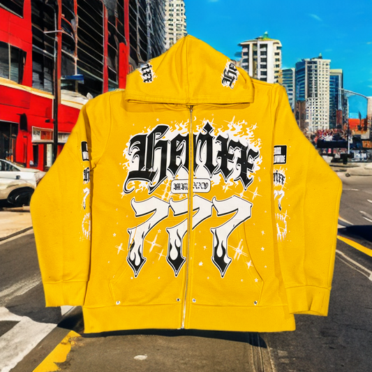 HERITAGE XX (HERIXX) JACKPOT 777 Rhinestones mustard Zip Hoodie