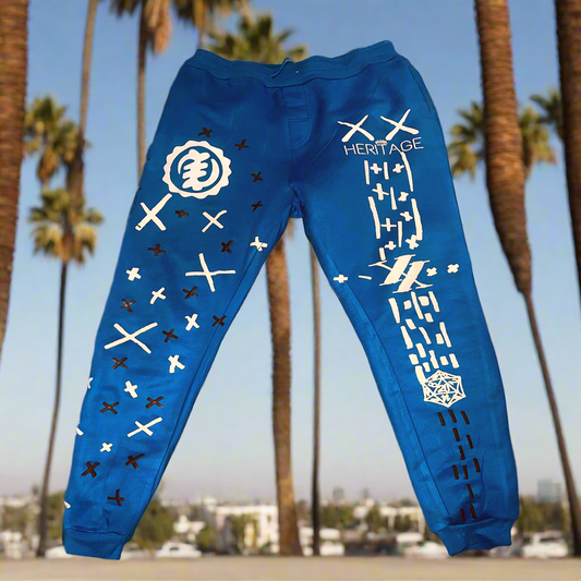 HERITAGE XX-Artisan-Crafted Blue Cotton Sweatpants Featuring Unique Handmade Design